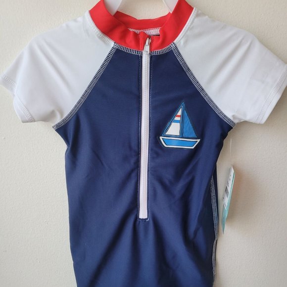 Floatmini Baby Boy Sailboat Swimsuit in Navy/White Size 18M - Picture 1 of 4